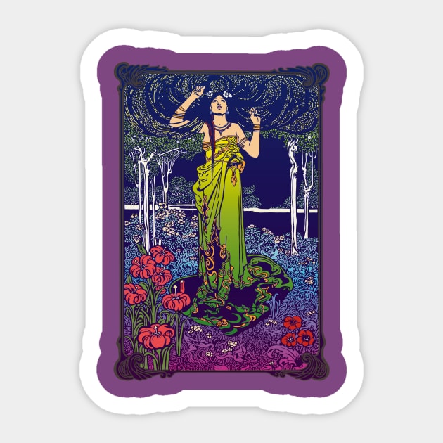 Art Nouveau Lady (green/pink) Sticker by Soth Studio